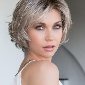 Women's Gray Short Synthetic Lace Front Wig Hand-Tied By Rooted