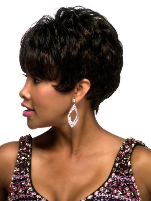 Women's Black Short African American Human Hair Wig Basic Cap
