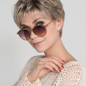 Mia Mono | Brunette Blonde Rooted Straight Gray Synthetic Wigs - wigglytuff.net